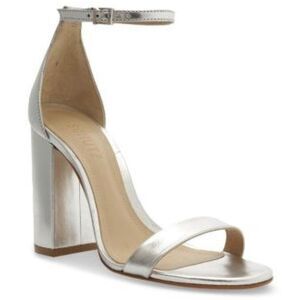 Schutz Block Heel Sandal 9.5 Ankle Strap Glam Wedding Formal Dressy Silver Cadey
